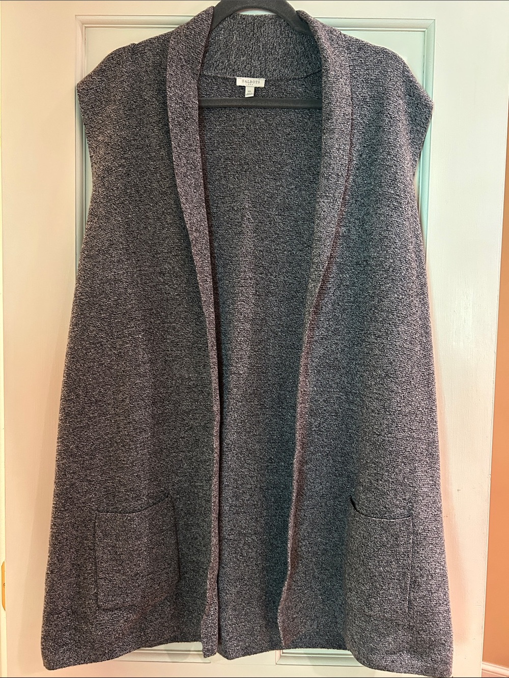 Talbots Heather Gray Sleeveless Open-Front Cardigan Vest XL